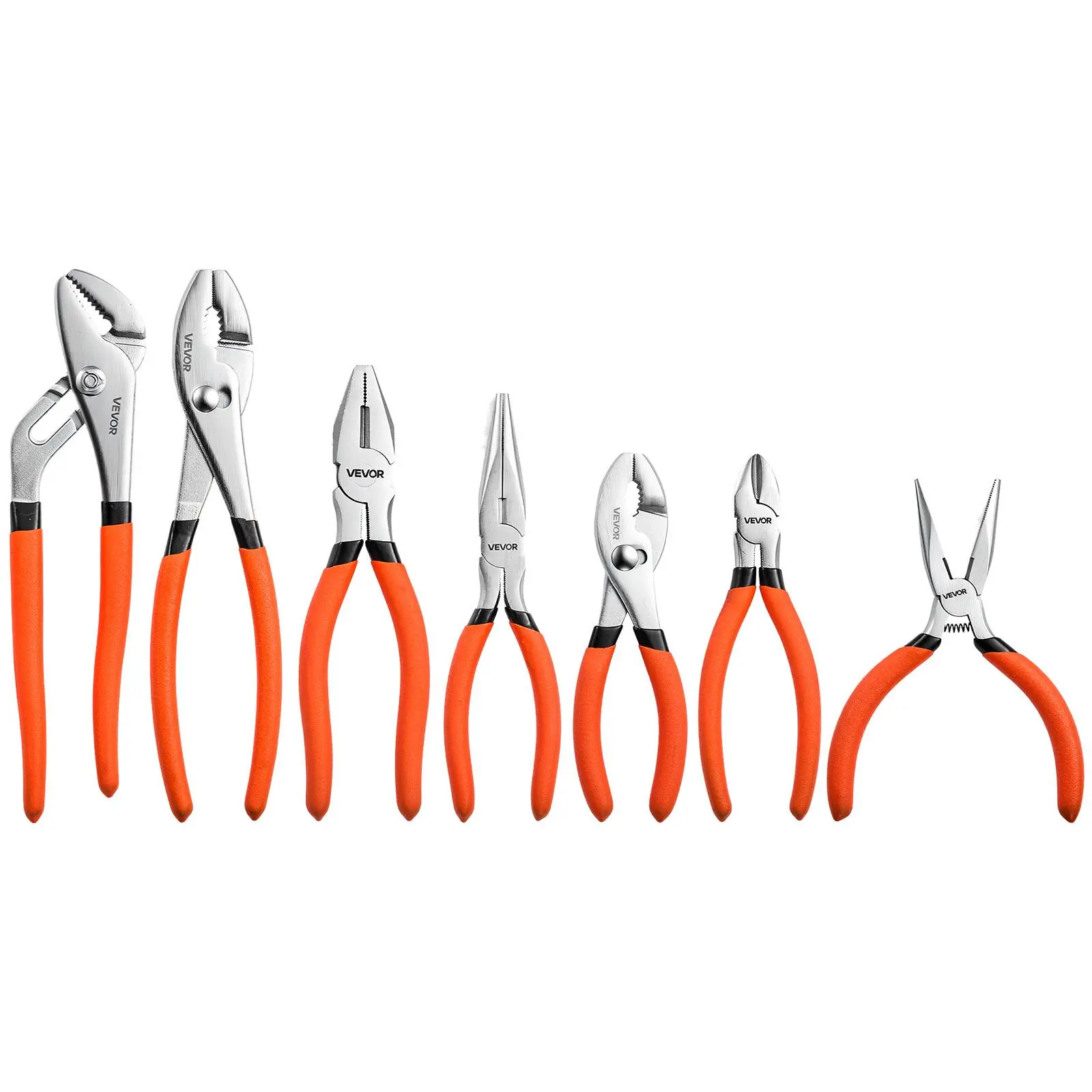 【BackToSchool】VEVOR Pliers Set 7-Piece Utility Set Polished Carbon Steel Jaw Hand Tools, For DIY & Home Use, 8" Groove Joint, 7" Combination, 6" Diagonal, 6"/8" Slip Joint, 4.5"/6" Long Nose Pliers, Non-Slip Grips