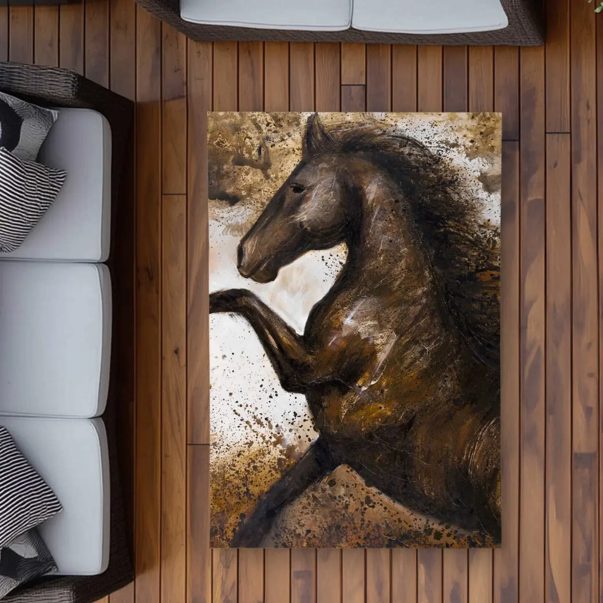 212 MAIN 3x5 ft. Rectangular Fade-Resistant Animal Print Area Rug, Brown Horse Rushing Into Soil Wildlife Art Design, Indoor-Outdoor Patio Home Decor Carpet