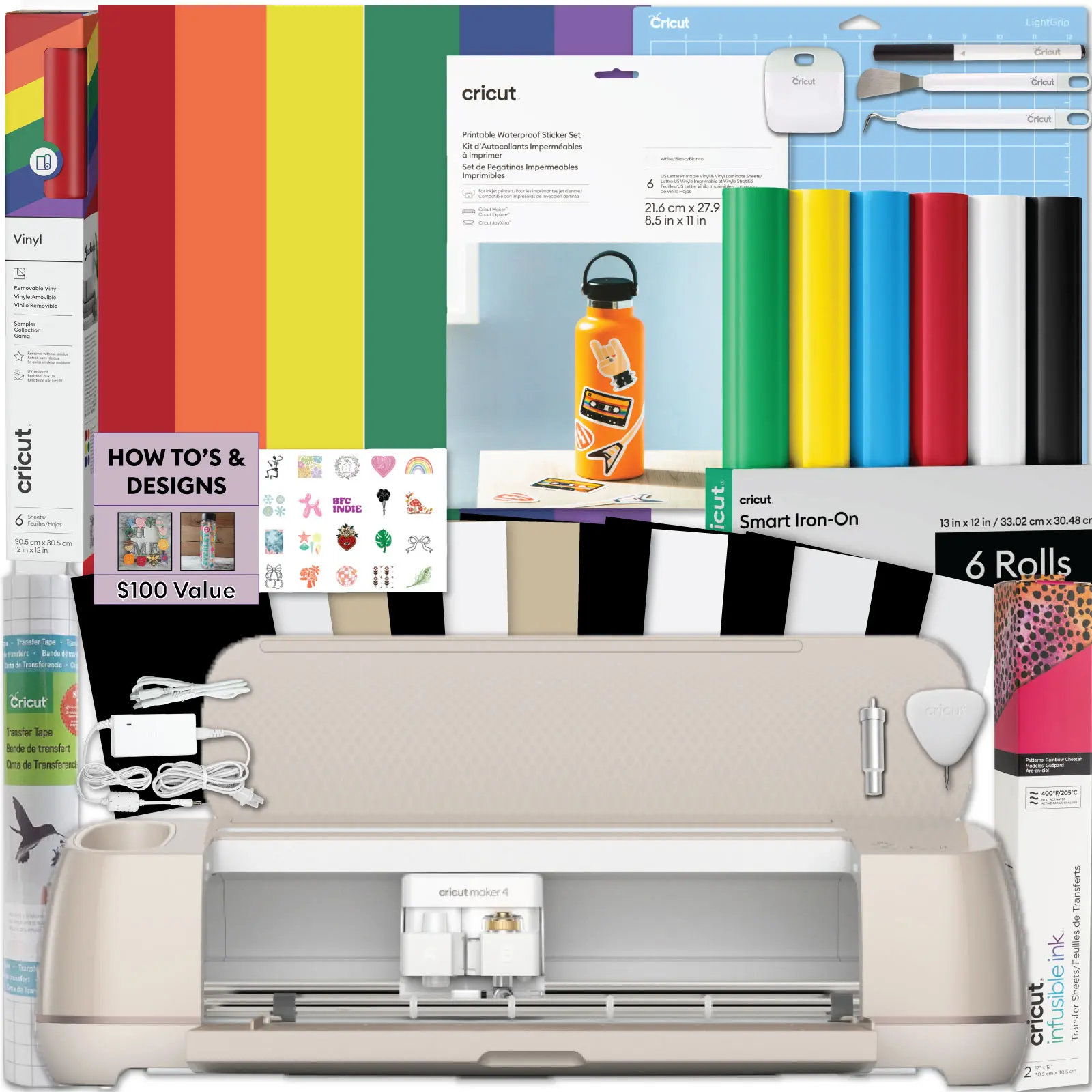 Cricut Maker 4 Machine Ultimate Bundle- Vinyl Sampler, Infusible Ink, Sticker Making Set, Iron-On Sampler Roll, Tools and Cutting Mats, Beginner Cutting Machine Set for Die-Cutting Projects