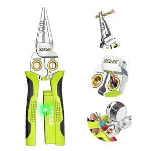 SEESE 8-In-1 Wire Stripper Twister for Cutting and Pulling Wires,Cable Scissors,Voltage Tester Pliers,12V to 250V Live,Hot Wire Judgment Greenish