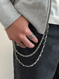 Hip Hop Style Rose Flower Layered Chain Pants Chain, Retro Design Fashion Jewelry for Everyday Wear, Unique Gift for Men's Casual Wearable Jewelry