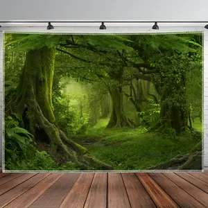 Tropical Forest Landscape Backdrop Jungle Scenery Backdrop Nature Green Background Cloth Scenic Tapestry Wall Hanging Photography Background Polyester Fiber Living Room Bedroom Party Event Home Decor Studio Prop Wall Art