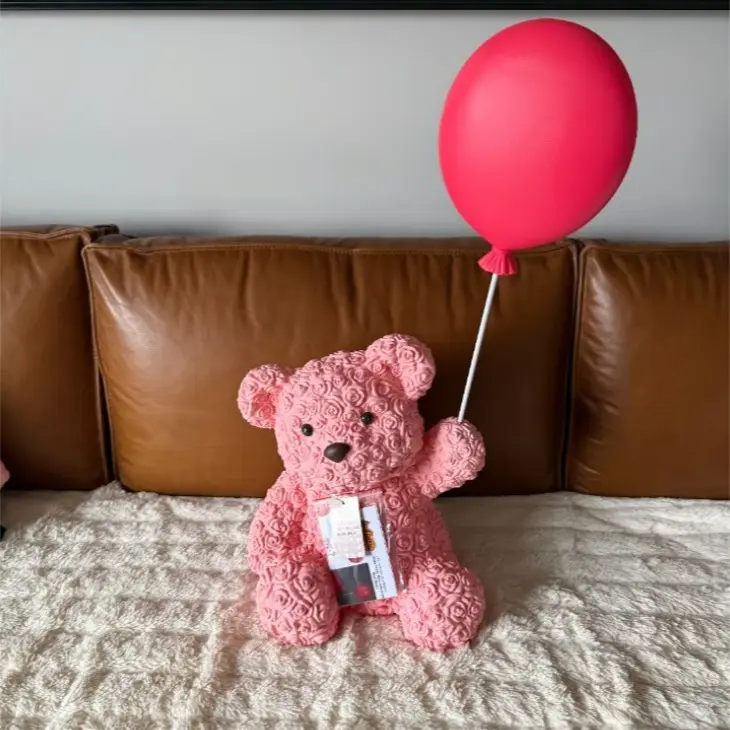 Cracker Barrel 27-in Teddy Bear Stuffed Toy with Festive Rose & Lighted Balloon Blow Mold, All Ages Home Decor Figurine (Cracker Barrel 27")
