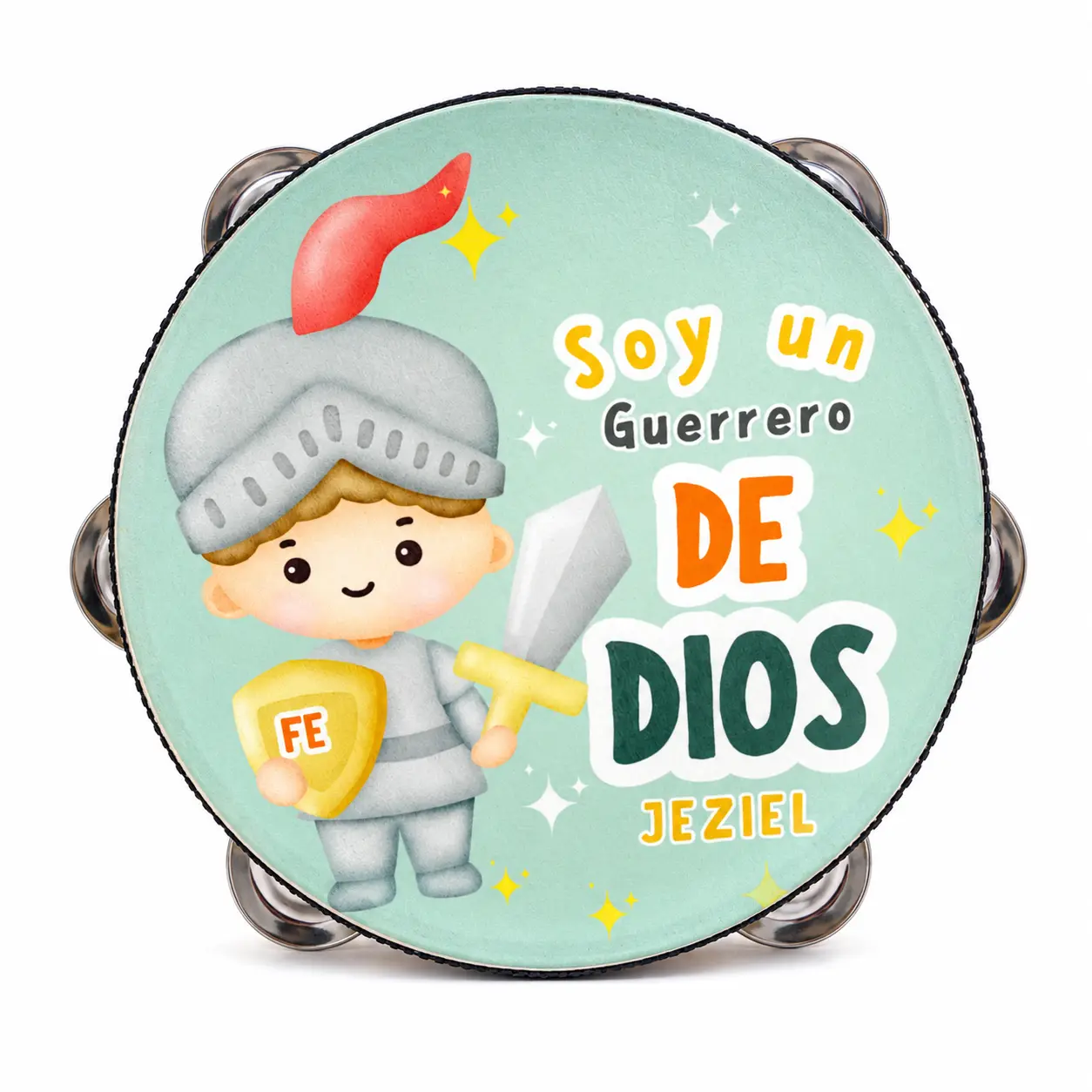 Personalized Soldier of God Tambourine Synthetic Leather Non-Slip Grip Metal Cymbals Handheld Percussion Instrument for Pleasant Sounds
