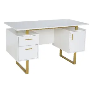 Techni Mobili RTA-7002-GLD Desk for Office with Drawers & Storage, White & Gold - 51.25 in.