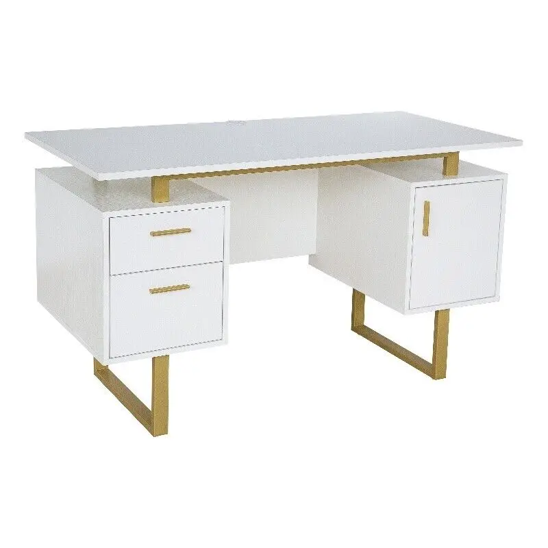 Techni Mobili RTA-7002-GLD Desk for Office with Drawers & Storage, White & Gold - 51.25 in.