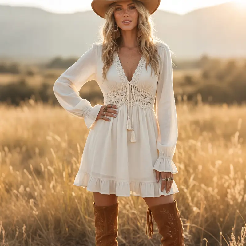 white boho festival dress Boho White Floral Lace Dress Emma main image 0