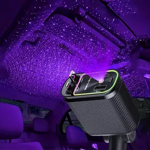 4-in-1 Retractable Car Charger with Starry Sky Light Fast Charging Adapter for iPhone & Android Anti-Tangle Cable Dual Ports 100W Power Output Universal Compatibility Starry Night LED Car Charger