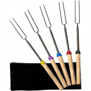 Cotton Candy Barbecue Stick, 5 Packs, 32 Inch Extendable Sticks, Suitable For Outdoor Pits. Long Cotton Candy Barbecue Fork Barbecue Skewer, Suitable For Campfire Camping, Hot Dogs, Campfire Barbecue (5-Fork Set) Utensils 5Forkset