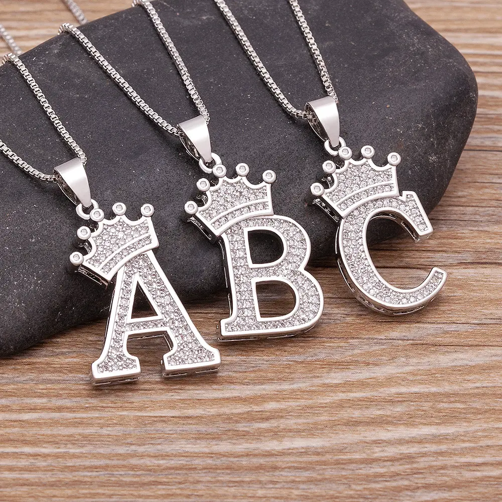 Women's 100% Brand New Glossy Gold Plated Letter Crown Necklace, A-Z Cubic Zirconia Pendant on Adjustable High-Quality Copper Chain, 3% Discount