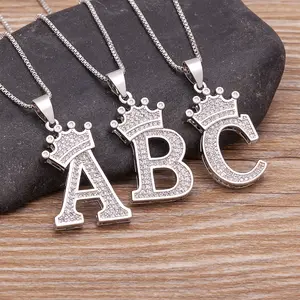 Nidin   A-Z Letters Crown Pendant Initial Alphabet Necklace For Women Men Accessories Name Jewelry   Party Gift safety pin necklace chains for men