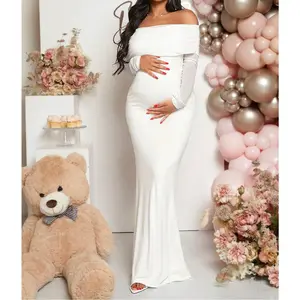 Trendy Off Shoulder Fishtail Maternity Dress |     Comfy Long Sleeve Pregnancy Wear