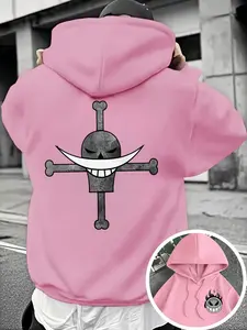 Men's Anime One Piece Hoodie, Casual Loose-Fitting Streetwear, Fall & Winter Sportswear, Unisex Fashion Pullover