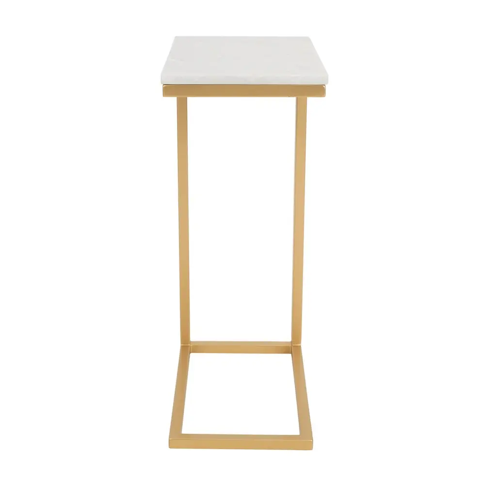 2-Piece C-Shape Polished Aurora Solid Marble Modern Glam Accent Console Tables - Clean Aesthetic, Luxury, Space-Saving Indoor Furniture, Curved Design, Natural Veins End Tables