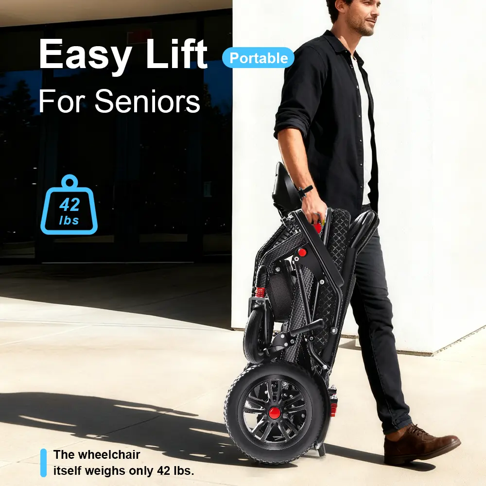 Motorized Wheelchair - Carbon Fiber Style, 19.5kg Ultralight Foldable, Aerospace Aluminum Alloy Frame, 15Ah Fast LiFePO4 Battery, Dual Charging Modes, 350Lbs All-Terrain Capacity, Electronic Leisure Outdoor Recreation Equipment