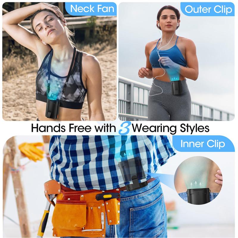 Portable Waist Fan with Dual Clip up to 25 H 4 Speeds 6600 RPM Gale-Force Airflow Wearable Belt Fan Neck Fan for Sport Outdoor Jobsite Traveling