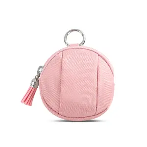 Tactical Mini Circle Pouch Outdoor EDC Zipper Coin Purse for Men & Women Holds AirPods Keys & Cards Small Hanging Bag for Backpack & Keychain Pink with Tassel Accent