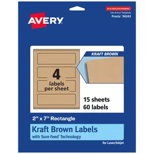 Avery Kraft Brown Rectangle Labels with Sure Feed, 2" x 7"