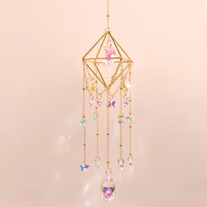 Crystal Sun Catcher, Window Suncatcher Prism Hanging Wind Chime, Handmade Rainbow Maker Indoor Outdoor Decor for Window Bedroom Courtyard Garden, Bless Gift