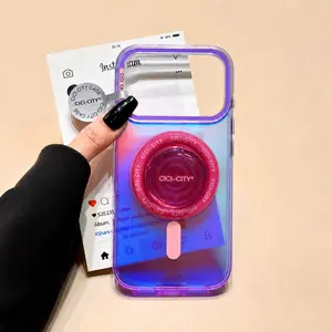 Iridescent Holographic Magnetic Case for iPhone 17/16/15/14 Pro Max – Glitter Color Changing MagSafe Compatible Shockproof Phone Cover with Removable Stand Holder for Women & Girls