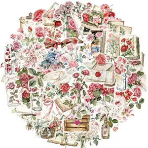 Vintage Rose Flower Scrapbooking Stickers, 50pcs Waterproof Clear Floral Decals for Scrapbook, Journals, Planners, Envelope, Gift Wrapping