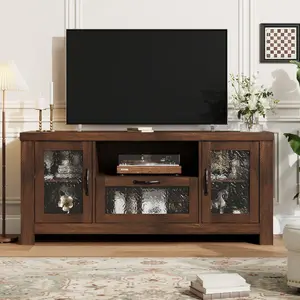 TV Stand for 55 Inch TV, Farmhouse Entertainment Center with Acrylic Door Storage Cabinet & Adjustable Shelves, TV Console Table for Living Room Bedroom