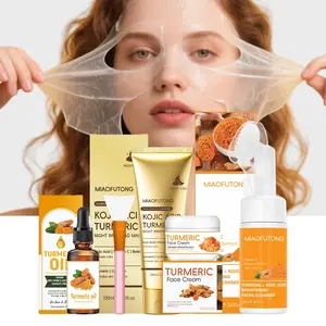 4 piece turmeric Aloe facial clean and care set, including cleansing mousse, facial essence oil, face cream and tear off facial mask, four step set for cleaning, Hydrating and moisturizing skin, suitable for turmeric facial care in autumn and winter