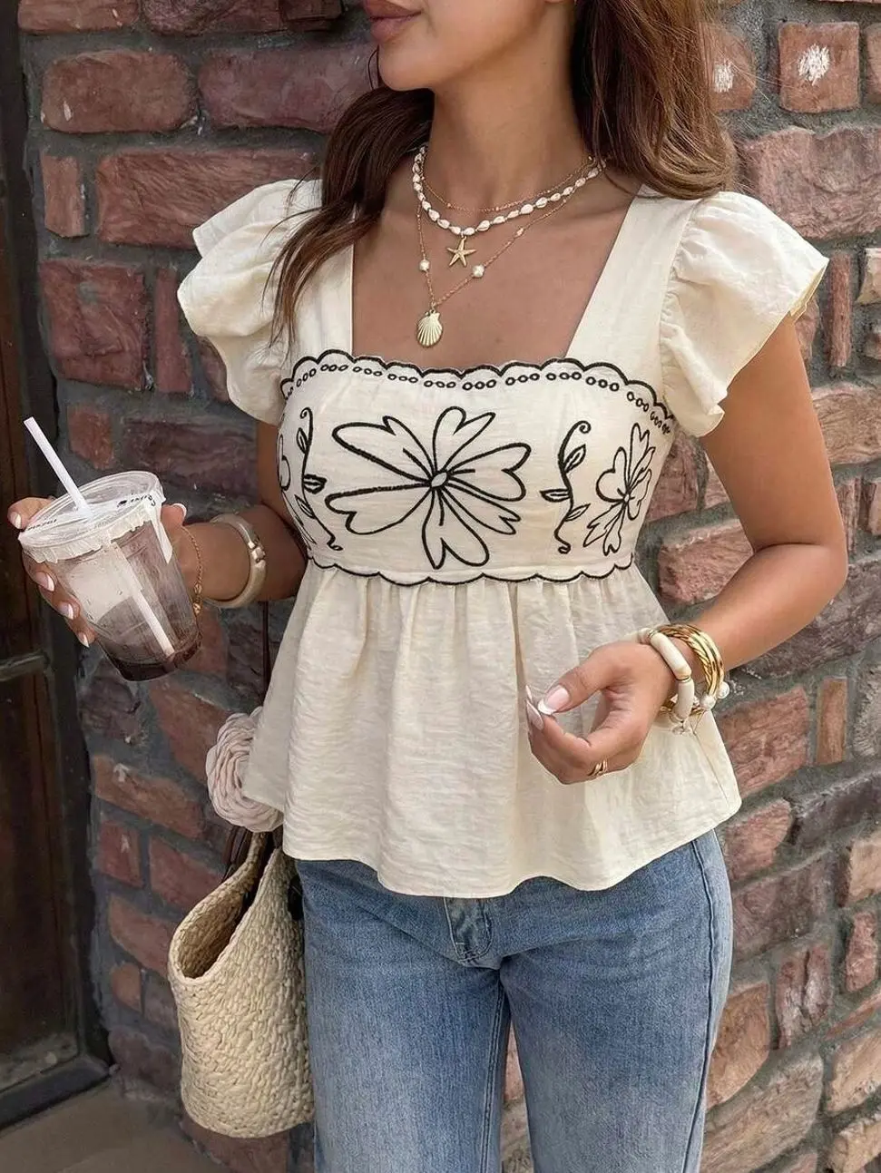 Women's Elegant Summer Printed Woven Shirt, Casual Lightweight Short Sleeve Top for Everyday Wear