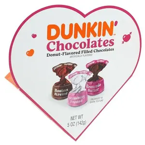 Dunkin' Chocolates Heart Box Valentine's Day Gift with all new Strawberry Frosted Flavor, Boston Kreme, and Brownie Batter, by Frankford Candy