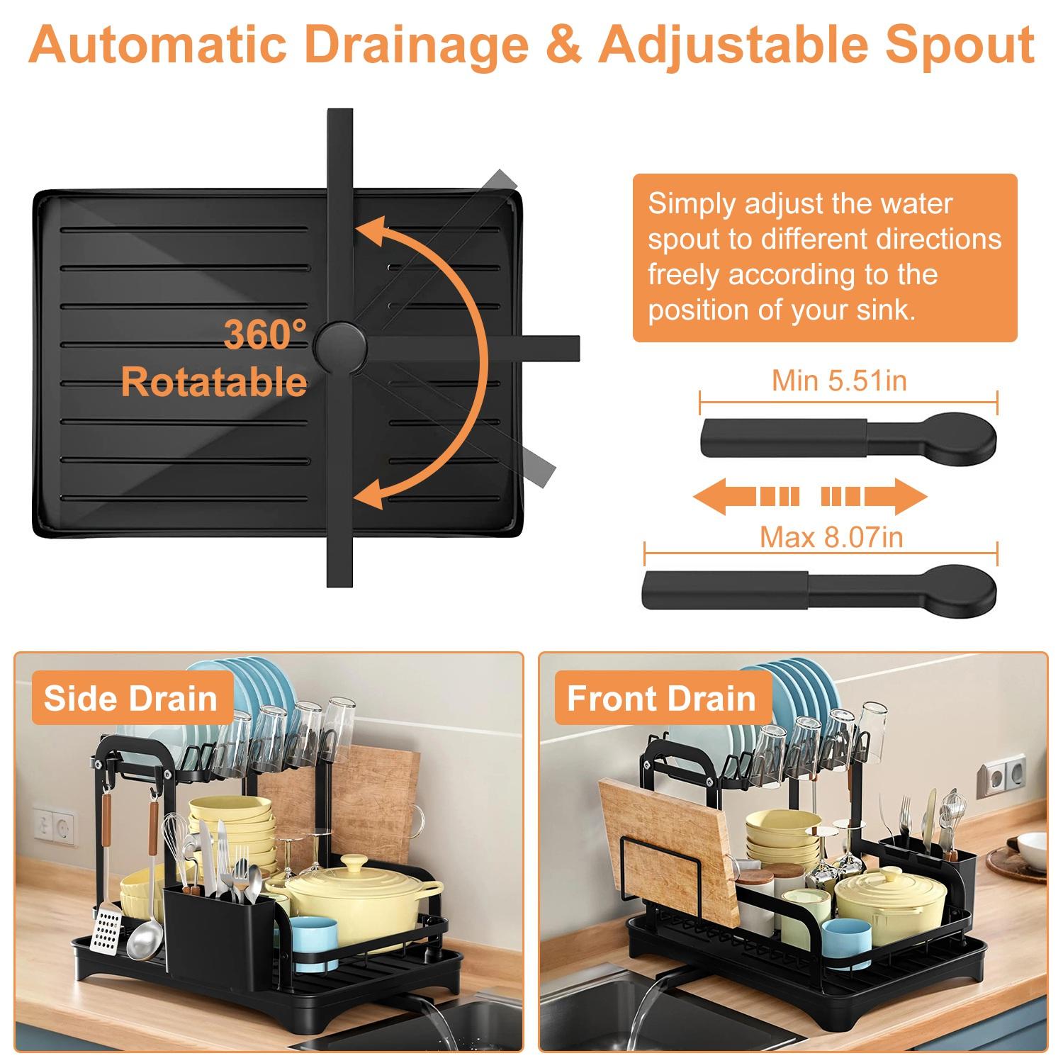 Maximize Your Counter Space! 2-Tier Dish Drying Rack – Rustproof with Drainboard, Utensil & Chopping Board Holders – The Ultimate Kitchen Organizer