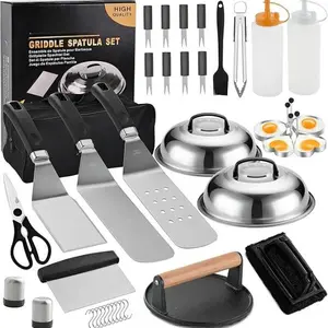 Professional Griddle Accessories Kit Set with Smash Burger Press - Extra Thick Grill Spatula, Turner, Flipper - 38PCS Flat Top Grill Tools Kit for Outdoor Barbecue Teppanyaki Camping Cooking