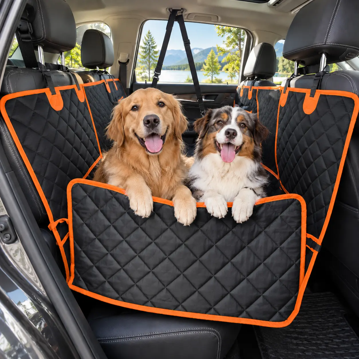 4-in-1 Dog Car Seat Cover, Pet Car Hammock, Bench & Cargo Liner, Water-Resistant Rear Seat Protector for Cars, SUVs & Trucks