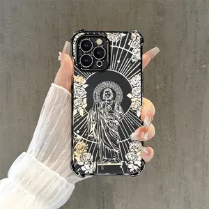 Christian Art Jesus Rose Phone Case, Vintage Aesthetic Protective Cover for【iPhone 13PROAMX】666