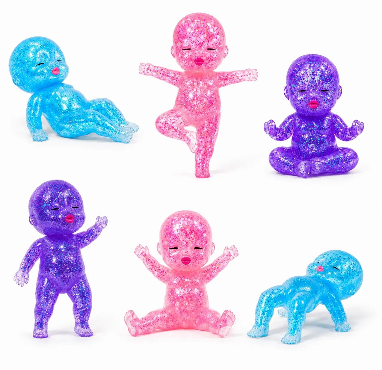 3 Pack Baby Squishy Glitter Toys, 5.5" Soft Sensory Fidget Dolls Filled with Color Sequins, Slow Rising Stress Relief Baby Toy for Kids Adults, Reusable Anxiety Relief, Classroom Prizes & Party Favors Sparkly Squishies Relax Reliever