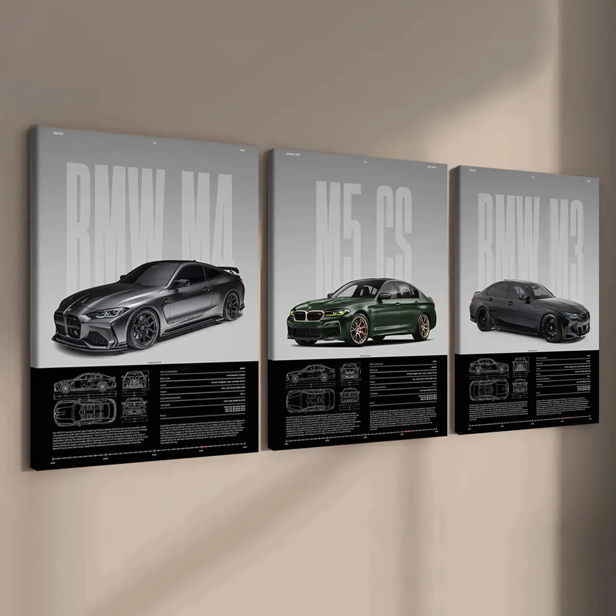3 Counts Wooden Framed Canvas, BMW M Series Classic Models Poster, Fashion Poster, Perfect Living Room Decoration, Modern Art, Wall Art Decoration, Aesthetic Wall Decor, Ideal Gift, Waterproof, Artwork, Home Wall Art, Decoration Items