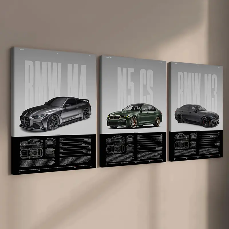 3 Counts Wooden Framed Canvas, BMW M Series Classic Models Poster, Fashion Poster, Perfect Living Room Decoration, Modern Art, Wall Art Decoration, Aesthetic Wall Decor, Ideal Gift, Waterproof, Artwork, Home Wall Art, Decoration Items