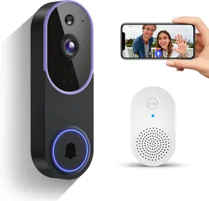 1080p Video Doorbell Camera with Doorbell Receiver, Live View, AI Human Detection, 2-Way Audio, Night Vision, Cloud Storage (Sold Separately), 2.4G WiFi, Hidden Security