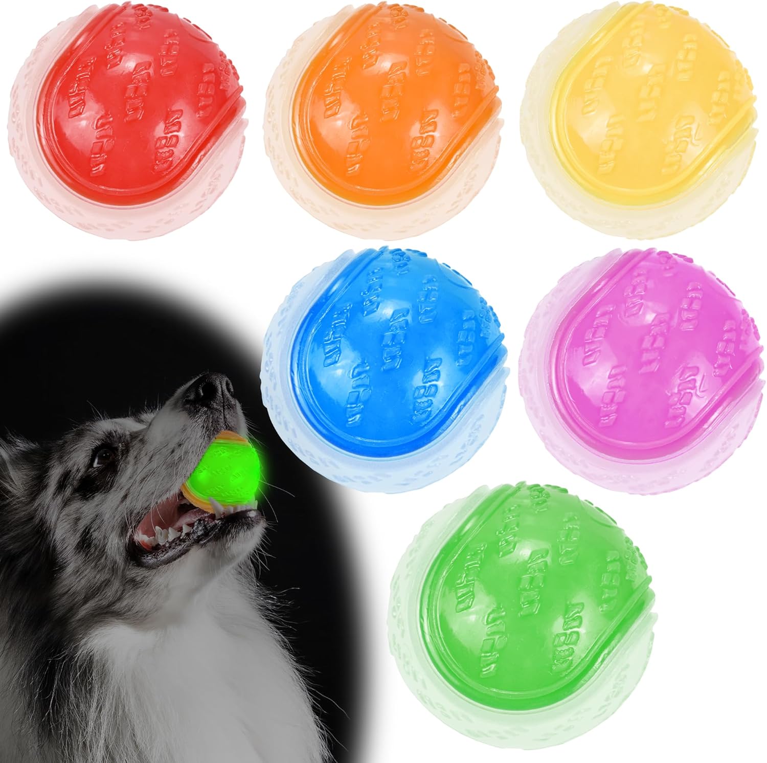 Glow Dog Ball, 2.5” Squeaky Dog Toy Ball, Dog Rubber Ball Toys for Small and Medium Dogs, Durable Dog Fetch Toys Puppy Chew Toys