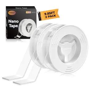 Double Sided Tape Heavy Duty, Extra Large 9.85FT Nano Tape Double Sided Mounting Tape, Reusable Removable Transparent Wall Adhesive Strips for Poster Carpet, 2 Pack