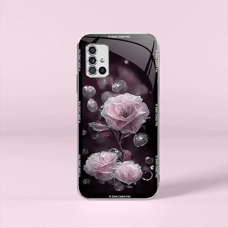Night Dew Flower Electroplating Glass Case for Samsung Galaxy A51 - Smartphone, Handheld Cellphone Protection for Devices (975)