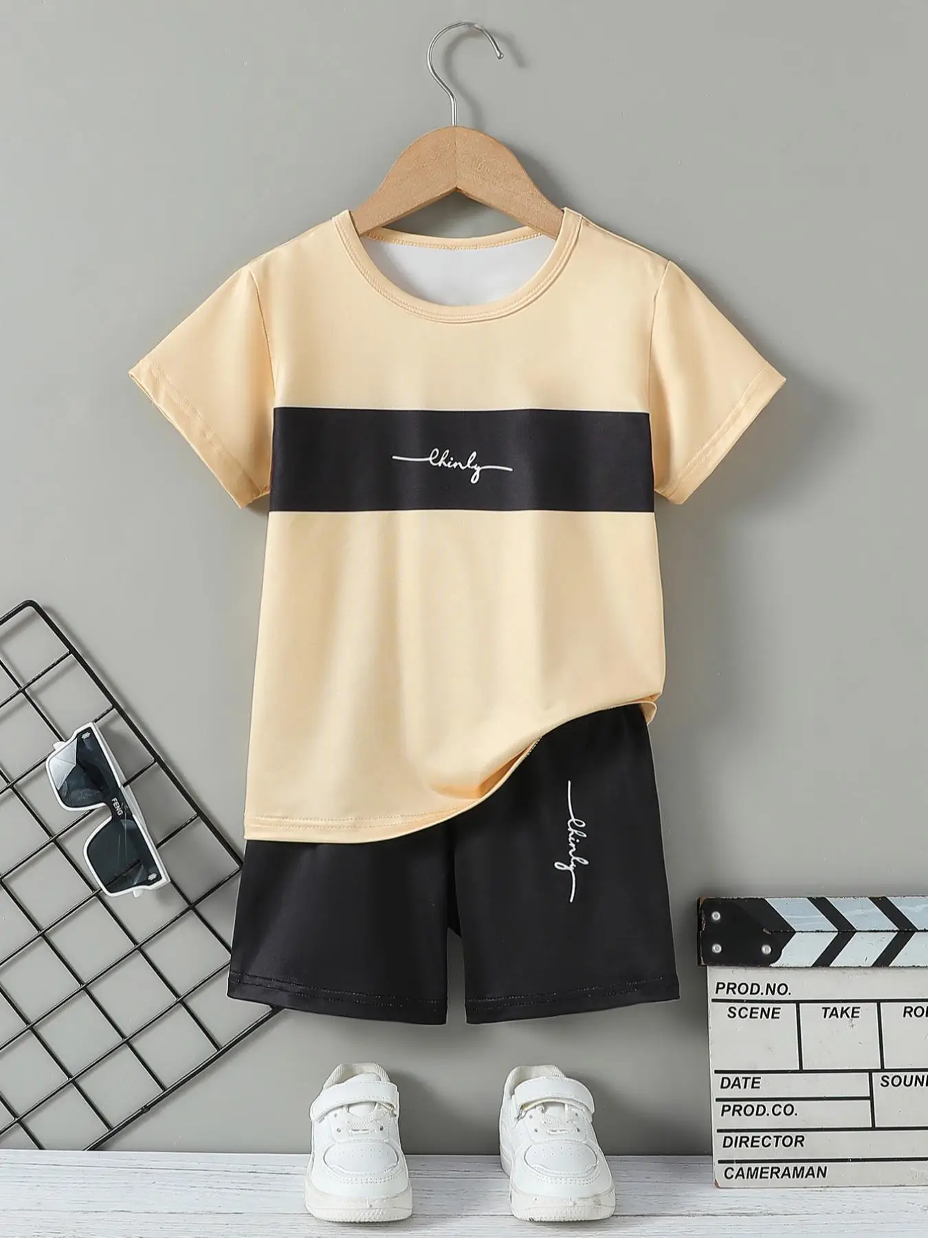 Two-Piece Set Toddler Boy's Letter Print Tee & Elastic Waist Shorts, Casual Short Sleeve T-shirt & Track Shorts, Kids Summer Clothes