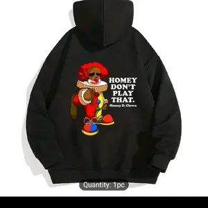 Homey Don't Play Black Hoodie - 1pc with Cartoon Character Design - Menswear