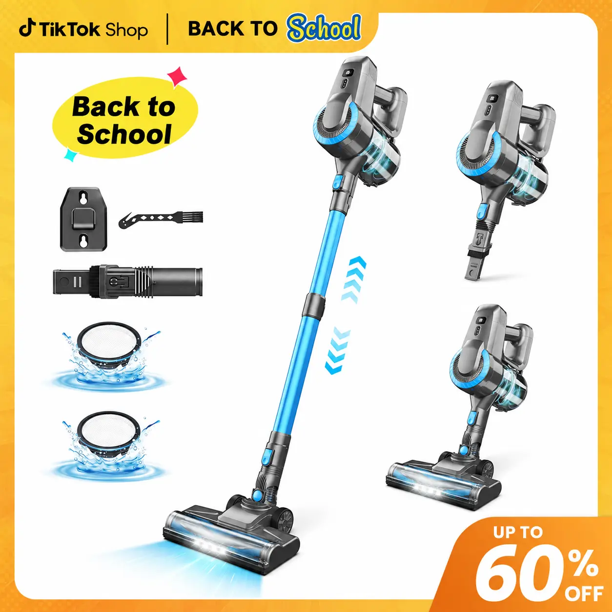 [BackToSchool] Devoac N3P Cordless Vacuum Cleaner, 20kPa Suction, 40-Min Runtime, 8-in-1 Stick Vacuum with LED Headlight, Rechargeable Vacuum for Floors, Carpets, Tiles, Pet Hair & Car