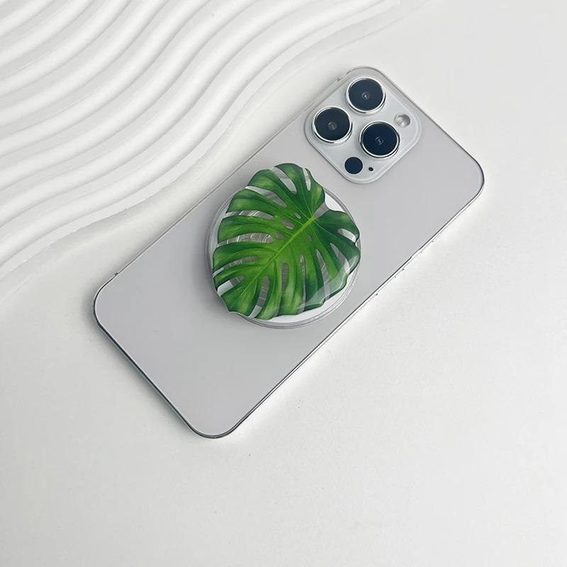 Diverse Plant Leaves Phone Holder Socket Grip Talk for Magsafe IPhone Mac Samsung Safe Ring Finger Expanding Stand