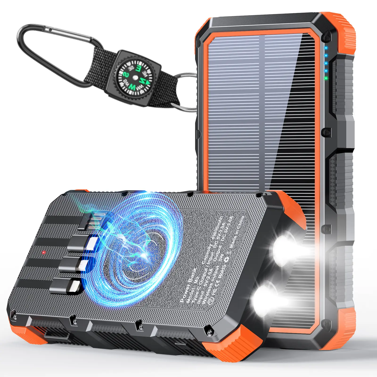 Solar Power Bank 49800mAh Wireless Charger QC Fast Charging Solar Charger 8 Outputs 4 Inputs Portable Charger Compatible with All Mobile Devices,SOS/Strobe/Strong Flashlights