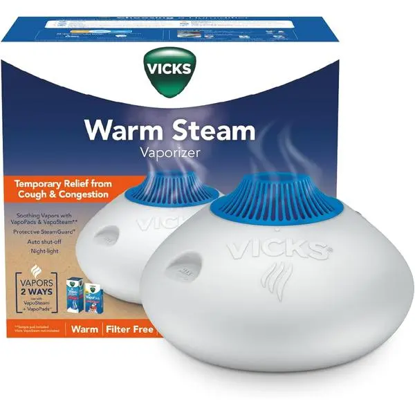 Vicks Warm Steam Vaporizer & Humidifier for Small and Medium Rooms | 1.5 Gallon Tank Humidifier with Night Light, Works with VapoPads and VapoSteam