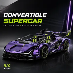 Raceforge Lamborghini 1:8 Scale Model Meteor Purple Super Sports Car Building Block Convertible Fidget Toy for Kids