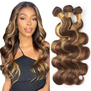 Rovess Hair【14A】Brazilian Human Hair Bundles Highlight Honey Blonde 4/27 24 26 28 Inch Body Wave Bundles Human Hair 14A Unprocessed Virgin Quick Weave Sewn in Hair for Black Women
