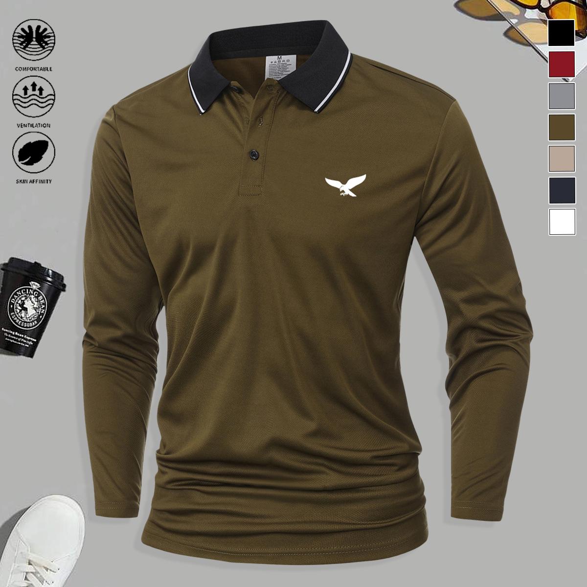 Set of 5 men’s long-sleeve polo shirts—fashionable and versatile, solid color design, suitable for sports and casual occasions, soft and comfortable; men’s long-sleeve polo shirt set.,clothes for back to school,first day of school outfits