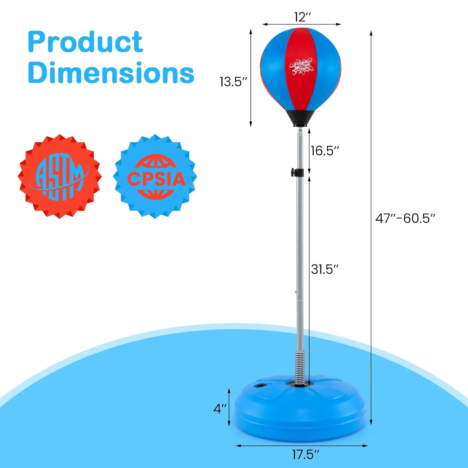 Blue, 47" to 60.5" Adjustable Height